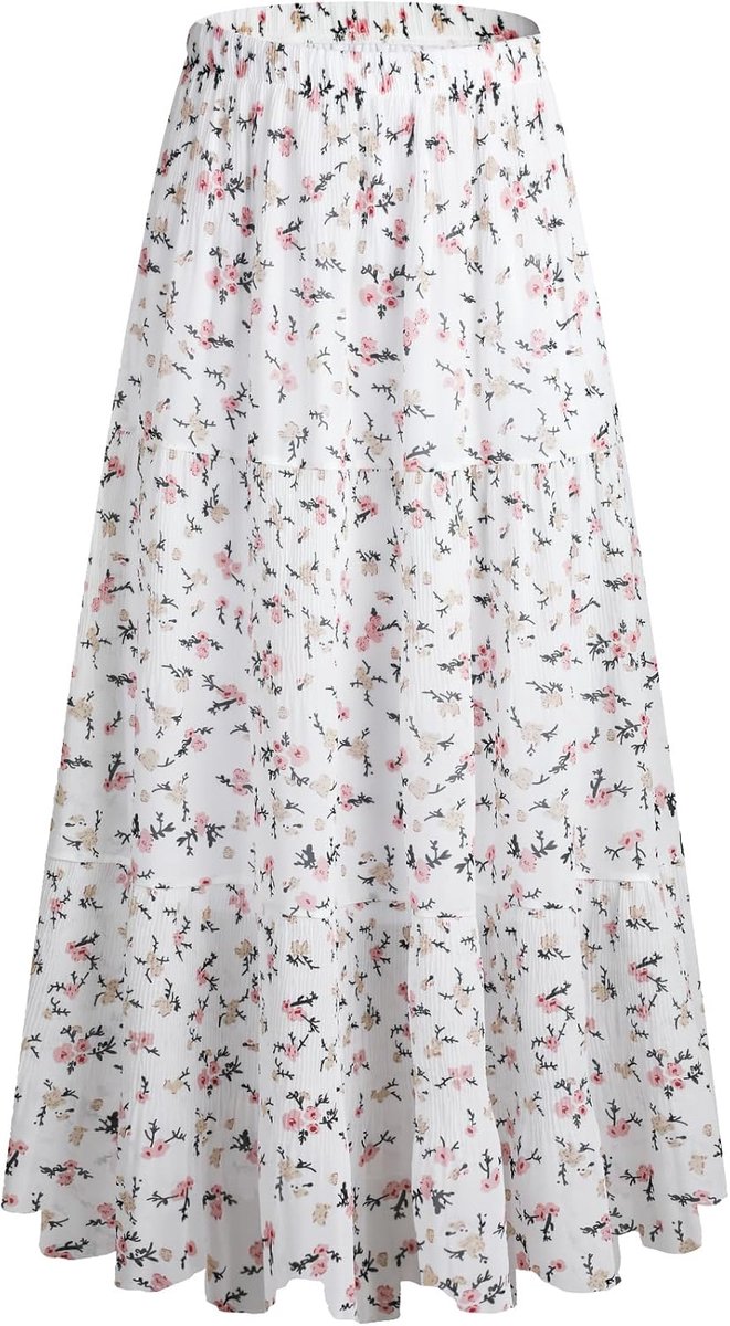 Damesrok, elastische hoge taille, maxi chiffonrok met voering, zomers, vintage stijl, lange elegante A-lijn strandrok