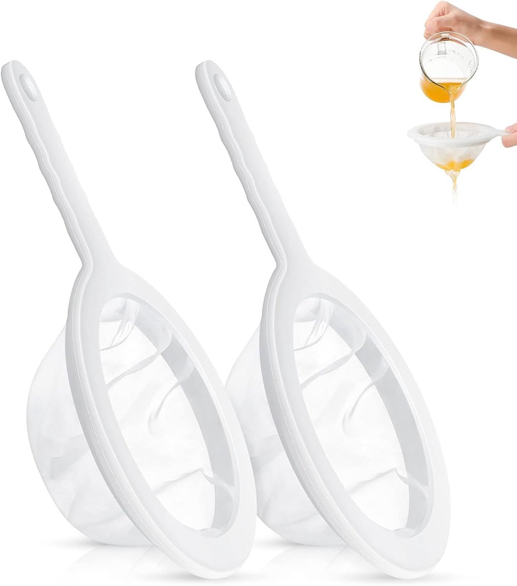 Fijn, 2 stuks 200/400 mesh haarzeef met handvat plastic zeef nylon zeef fijne keukenzeef fijne zeef trechterzeef notenmelkzeef voor sap, sojamelk melk, koffie, thee, wijn