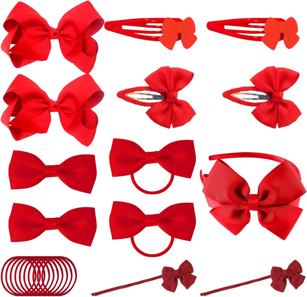 23-delige haaraccessoireset voor kinderen: haarspelden met rode strik, hoofdbloem, elastische paardenstaart-accessoires, haarstyling-accessoires met touw voor meisjes (school, Kerstmis, feest