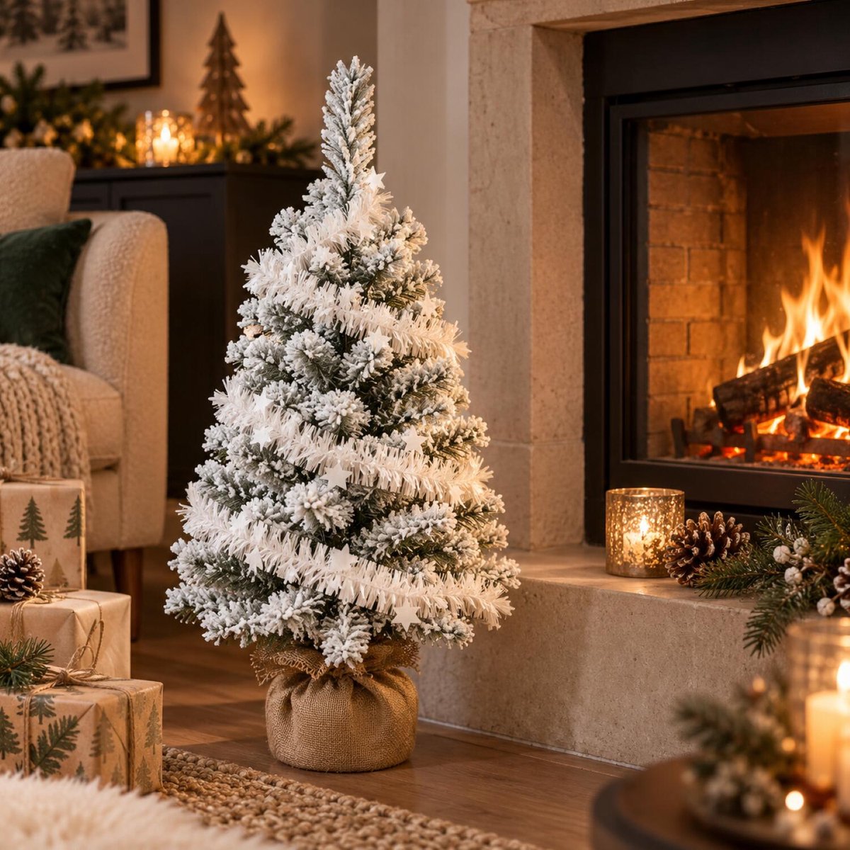 Besneeuwde kunstboom - 75 cm - met witte slinger - kunst kerstboom – foto 5