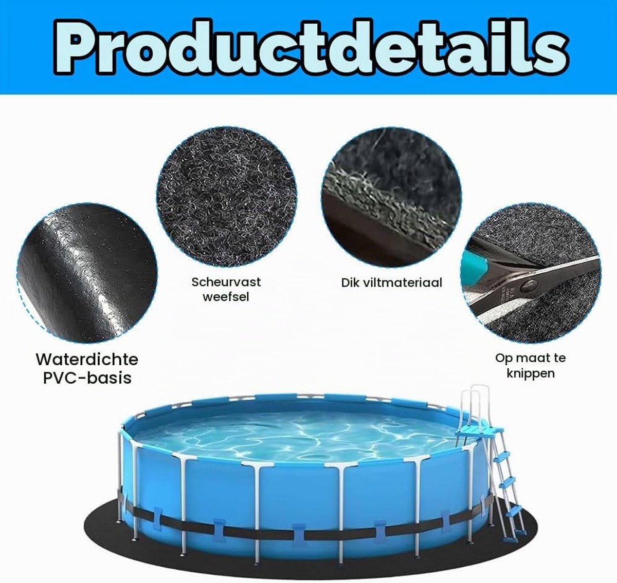 Zwembadonderlegger, voor buiten, 370 cm, rond, opvouwbare vloerbeschermingsmat, waterabsorberende viltmat, zwembadmatten, beschermende vloer voor Easy Set en framezwembaden