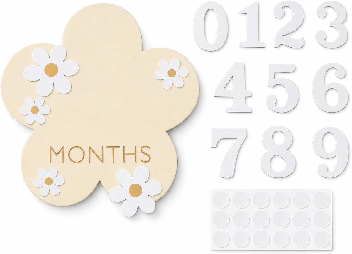 Houten Maandkaarten voor Baby's, 12 Maanden Groeikaarten met Bloemontwerp, Perfecte Cadeau voor Moeders en Babyshower