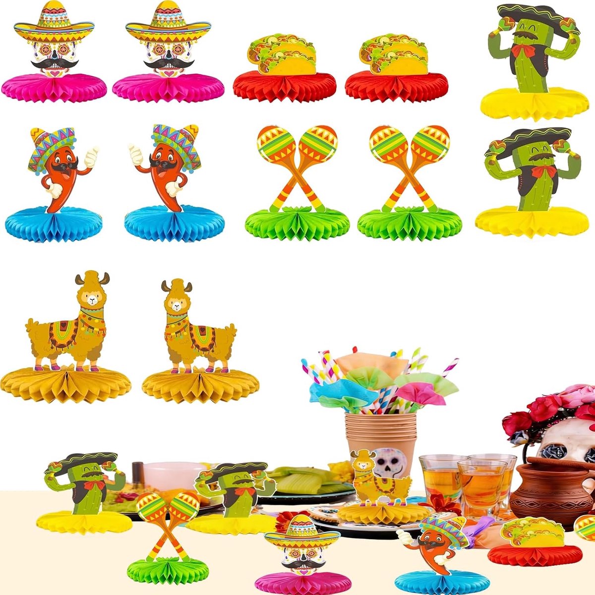 Fiesta Party Decoratie - 12 Kleurrijke Hangers voor Cinco de Mayo, Carnaval en Meer, Unieke Ontwerpen met Mexicaanse Symbolen, Eenvoudig te Gebruiken, Ideaal voor Feestjes en Even