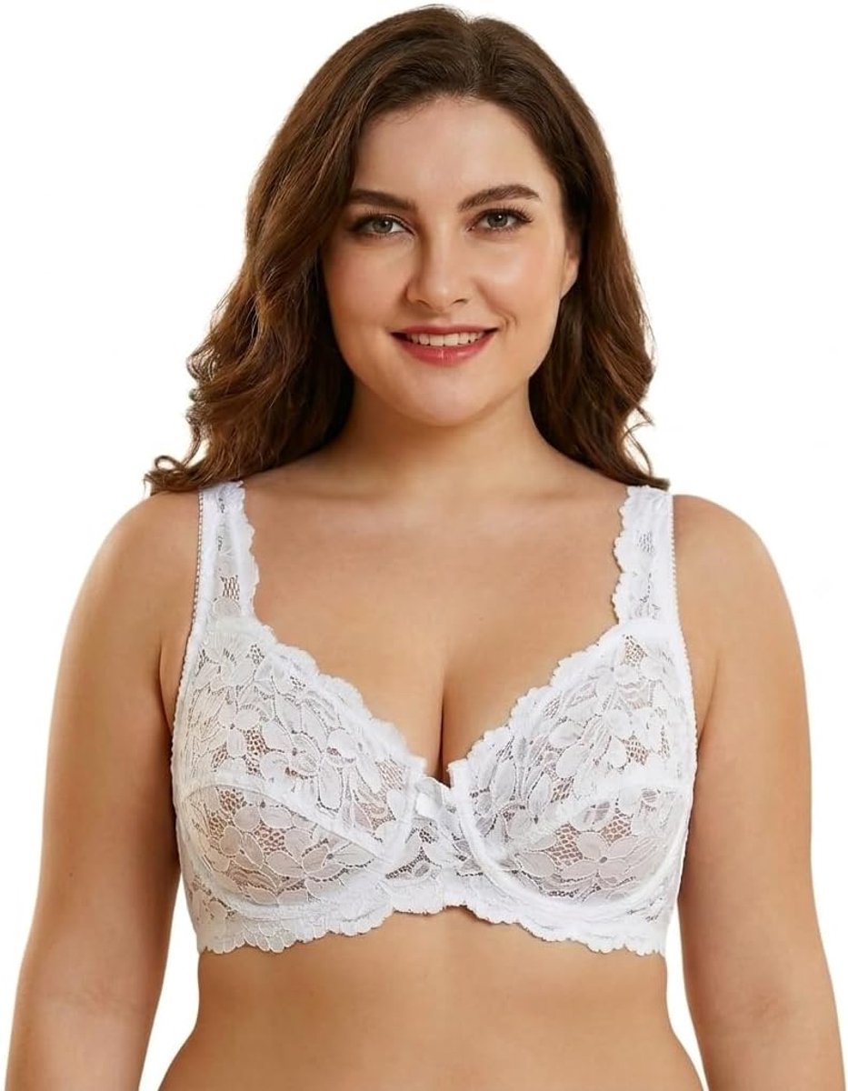 Damesbeha met kanten beugel, push-up beha met kant, volledige dekkende beha, zachte cups, bloemenkant, vrouwen, niet-gewatteerde beha met verstelbare bandjes, dagelijkse beha voor dames