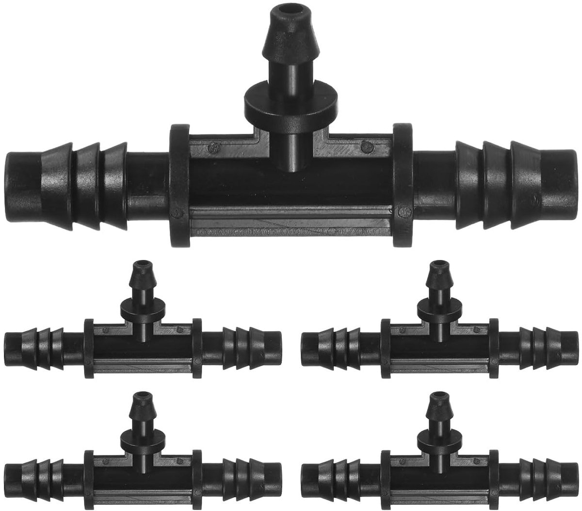 5 stuks connectoren voor druppelirrigatie, 3/8 tot 1/4 inch T-aansluiting voor kunststof slangen 3-weg-T voor broeikas, aquarium, tuin