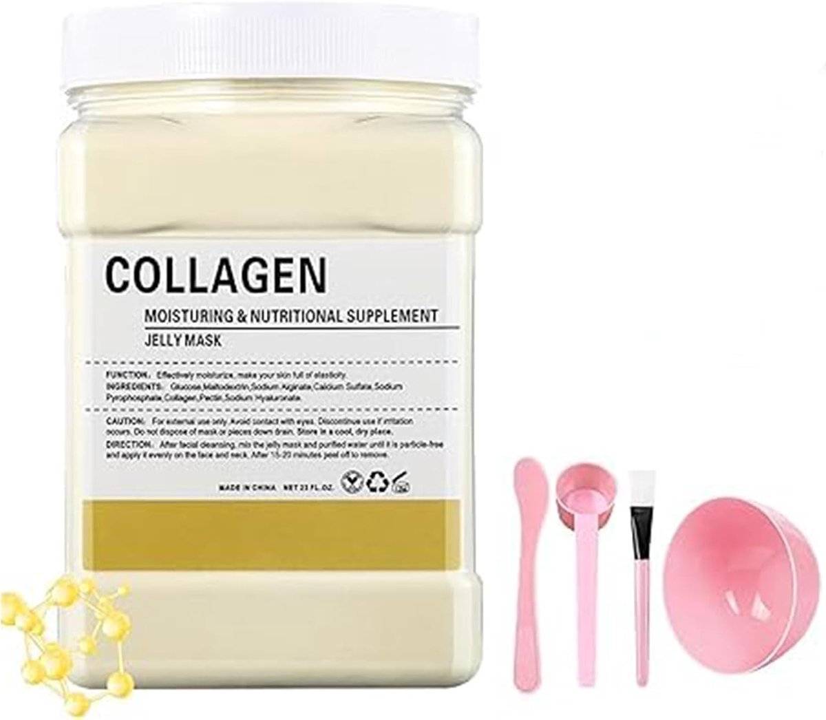 Maskers poeder 650 g, hydraterend gezichtsmasker met gereedschap, diephydratatie en glans, professionele spa-behandeling voor alle huidtypes, hyaluronzuur masker poeder