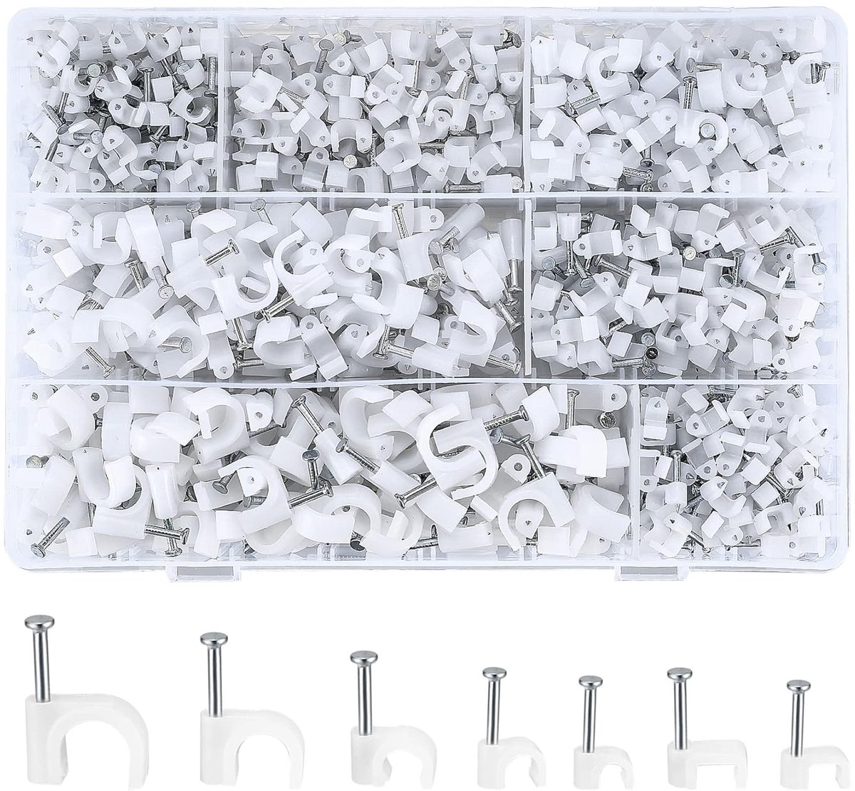 SnelShoppen - 700 stuks kabelklemmen, nagelklemmen, spijker- en kabelclips, witte kabelhouders, wandbevestiging voor netwerkkabels, PE, koolstofstaal,