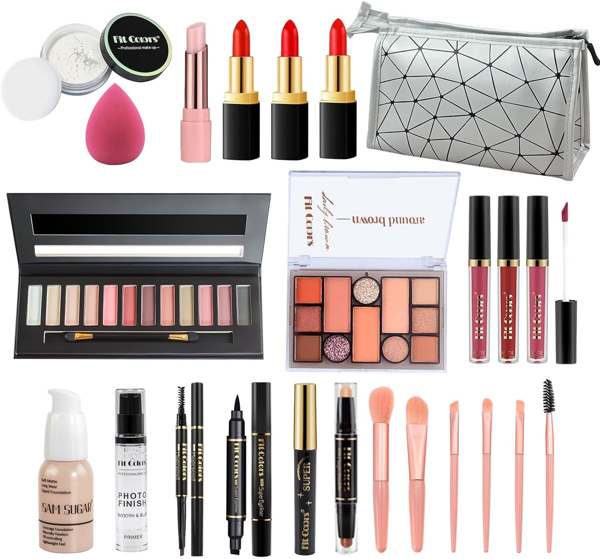 SnelShoppen - Proamate All-in-one make-up-set - Cosmetica make-up-starterset met opbergtas - Draagbaar reis-make-up-palet met oogschaduw, foundation,