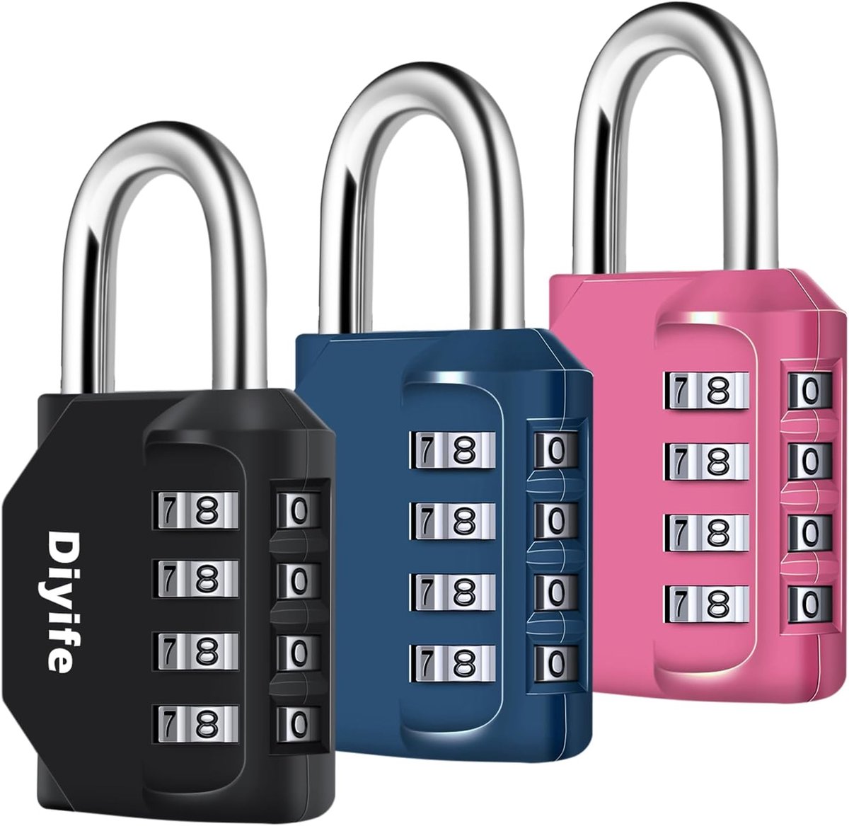 SnelShoppen - 4 Digit Combinatielock - DIYIFE Padlock van Zinklegering - Roestvrij - Ideaal voor Kluisjes, Gym, Tuinhek, 3-delige Set - Zwart, Donkerb