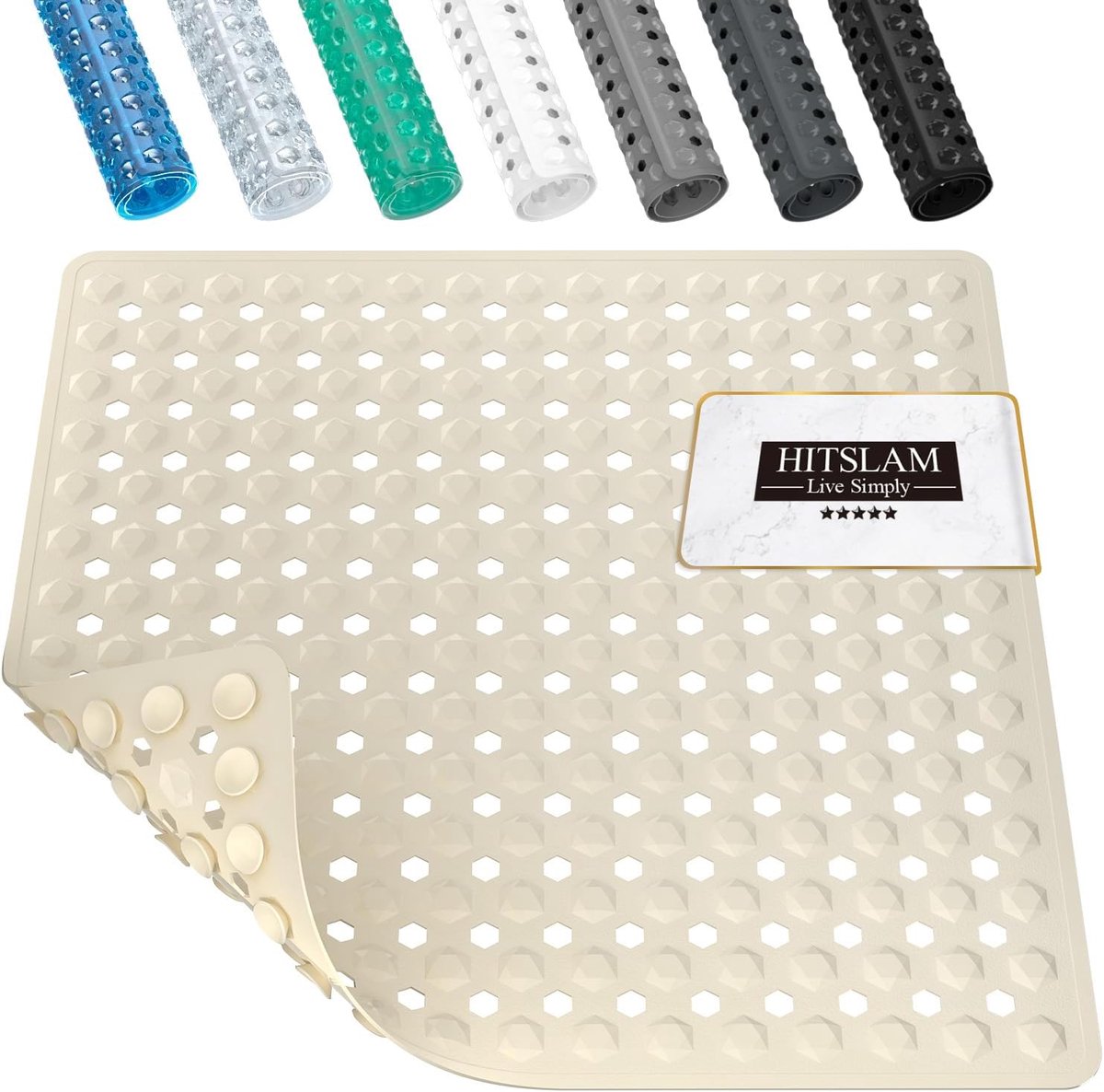 SnelShoppen - Anti Mould Douchemata Non-Slip Badmat 53x53 cm met Zuignappen en Afvoergaten, Vierkante Sand Gele Badmat, Machinewasbaar voor Bad en Dou