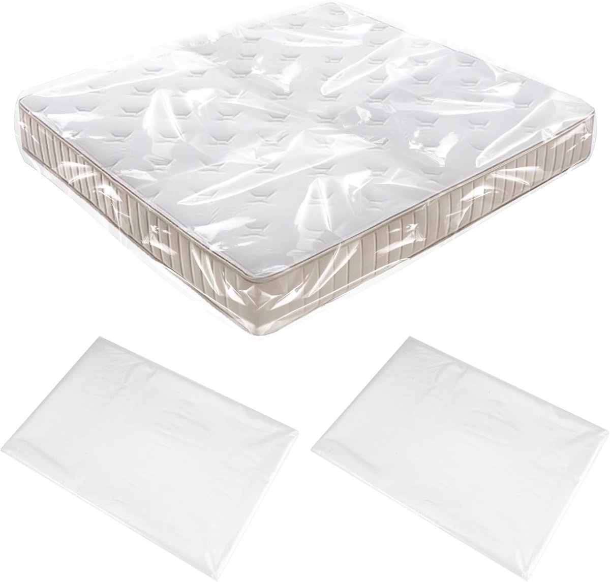 SnelShoppen - Pack van 2 Matrassenopbergzakken 90 x 240 x 35 cm Transparante Plastic Matraskap Herbruikbaar Waterdicht en Stofdicht voor Verhuizen Ops