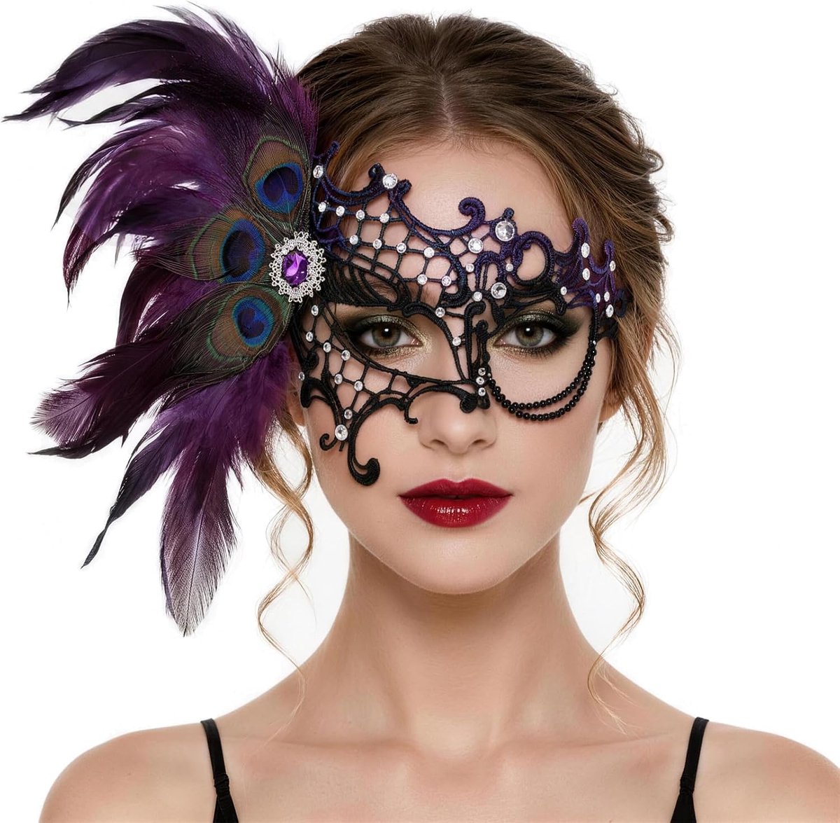Venetiaans masker - afneembare veren - elegant kanten ontwerp - perfect voor carnaval - ShopVlot