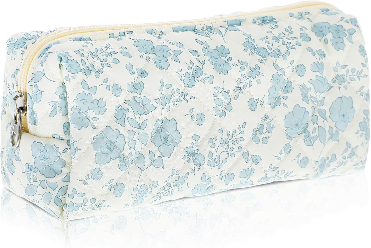 SnelShoppen - Aesthetic Schrijfwaren Etui voor Kinderen met Bloemen, Ruime Pennenhouder, Zachte Gevoerde Organizer voor School, Wit, 19x6x8cm
