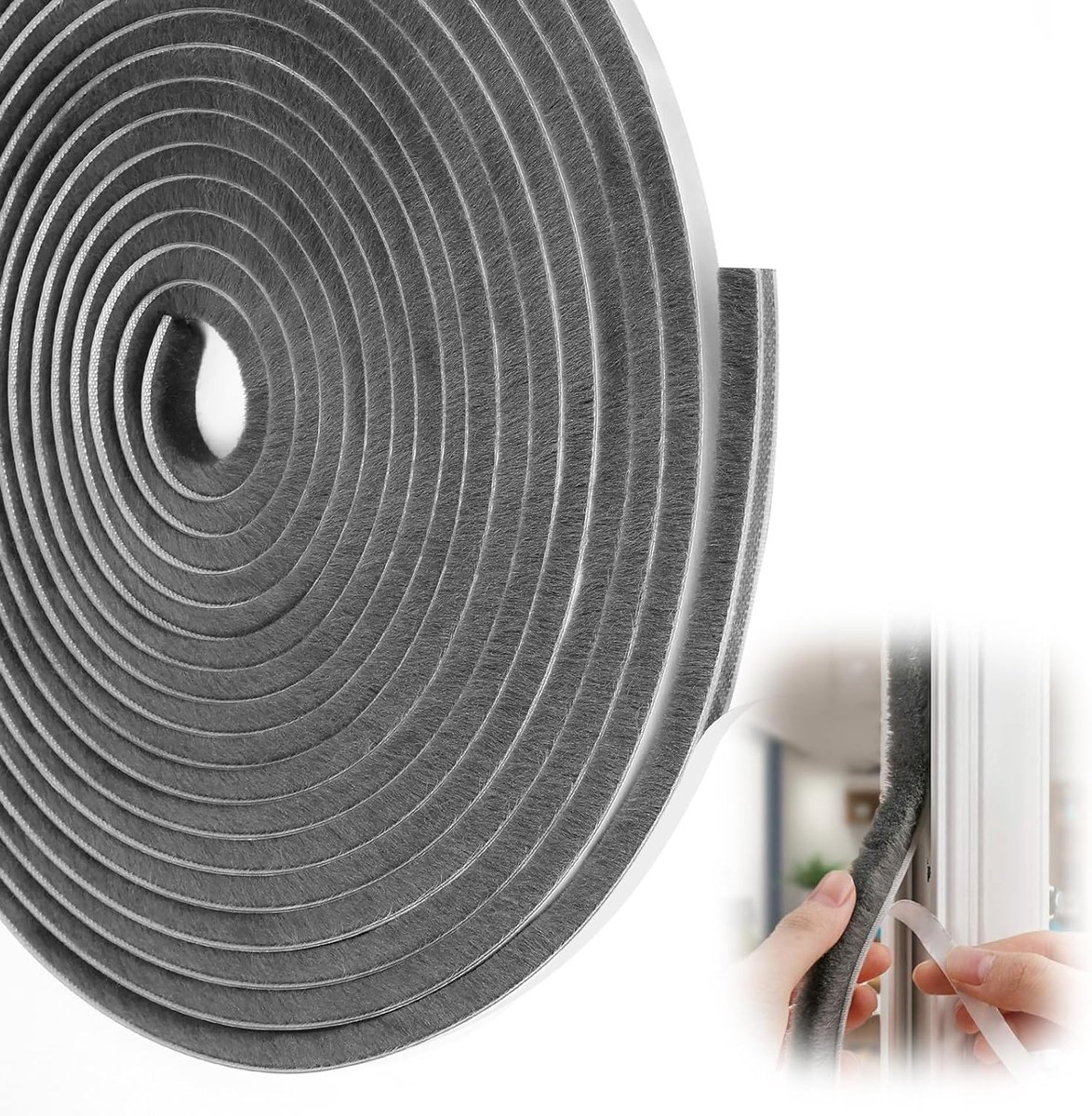 SnelShoppen - Tochtstopper Zelfklevend Grijs 5m x 9mm x 9mm - Borstelafdichting voor Deuren, Ramen, Kledingkasten - Weerstrip voor Koude en Geluid - P