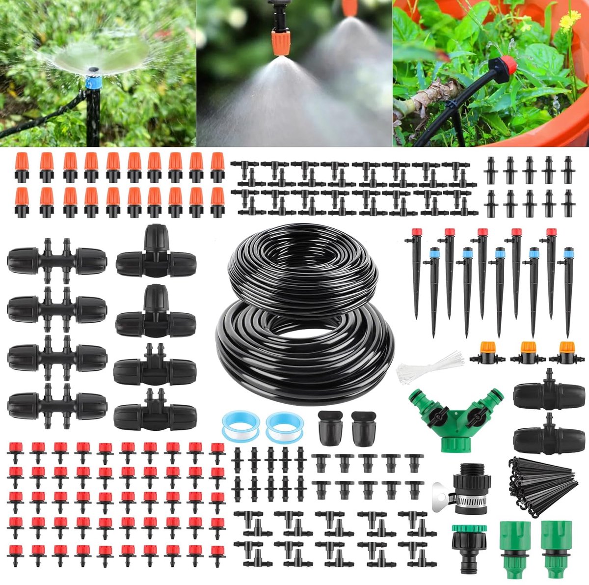 SnelShoppen - 315-delige bewateringsset voor de tuin - 60+15M DIY tuinbewateringssysteem - Plantenbewatering - Outdoor kassen beregeningsinstallatie -