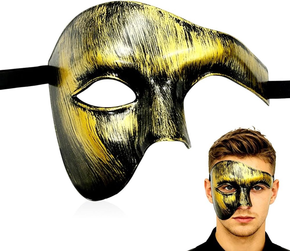 SnelShoppen - Venetiaans masker voor heren en dames, Phantom of the Opera, vintage design, goud, perfect voor carnaval, Halloween, bal en feest