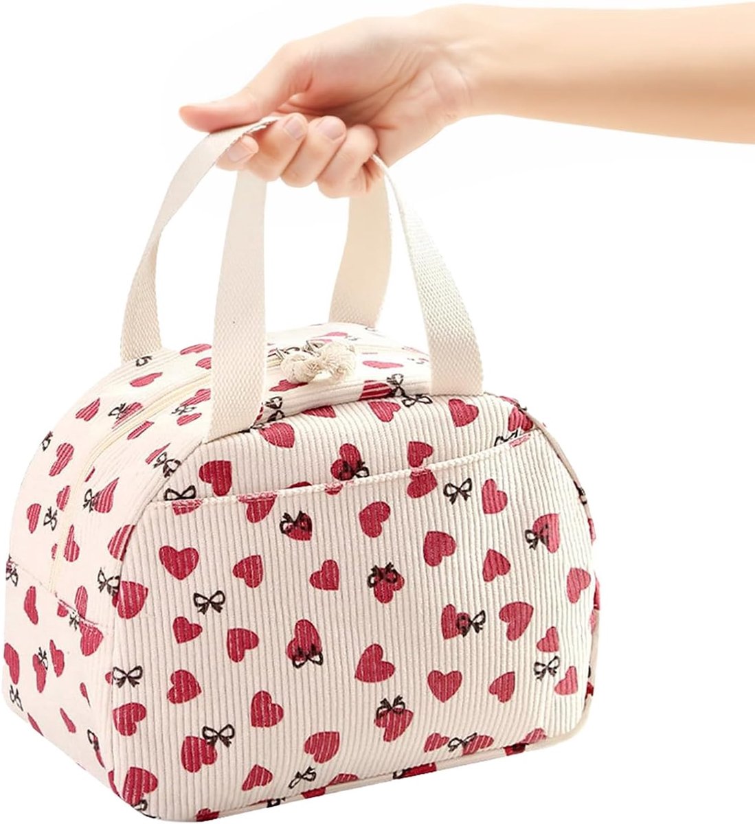 SnelShoppen - Lunchtas 6,5 l met Hart- en Strikpatroon, Herbruikbare Koeltas, Klein voor Lunch, Draagbare Thermotas voor School, Kantoor, Camping, Duu