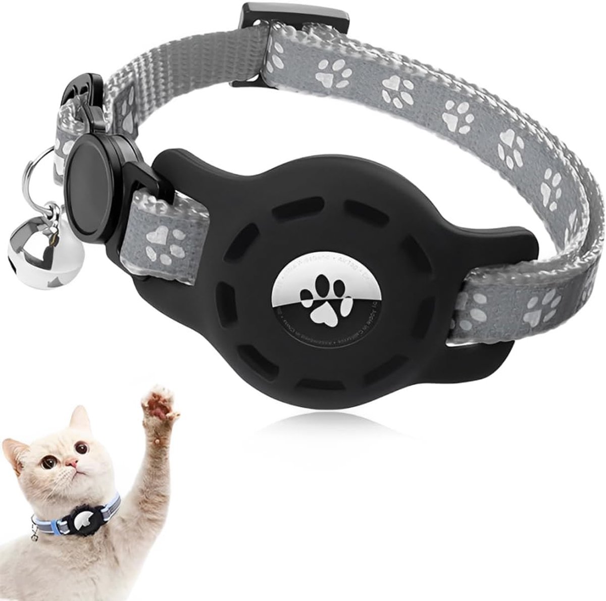 SnelShoppen - Reflecterende GPS Kattenhalsband met Anti-Verstikking, Verstelbare Kraag voor Kittens en Kleine Honden - Lichtgewicht, Grijs, Inclusief