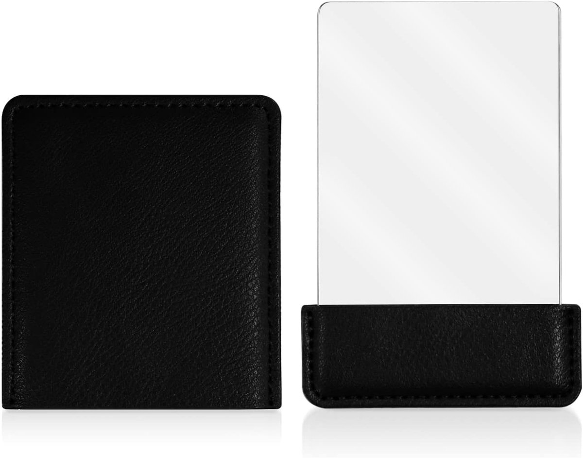 SnelShoppen - Draagbare Reismirror met Beschermhoes, RVS Compact Ultra Dun, Rechte Make-up Spiegel voor Vrouwen, Meisjes, Handtas, Zak (Zwart)