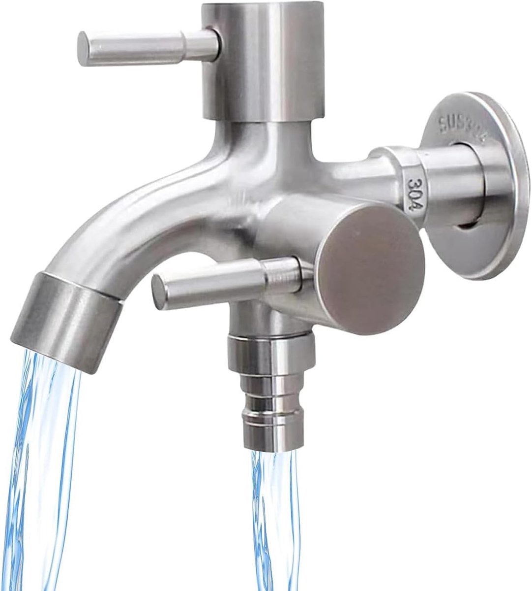 SnelShoppen - Double Water Faucet 1/2 Inch, Multifunctionele RVS Kraan voor Keuken, Tuin, Badkamer, Geschikt voor Wasmachines, Roestvrij en Vorstbeste