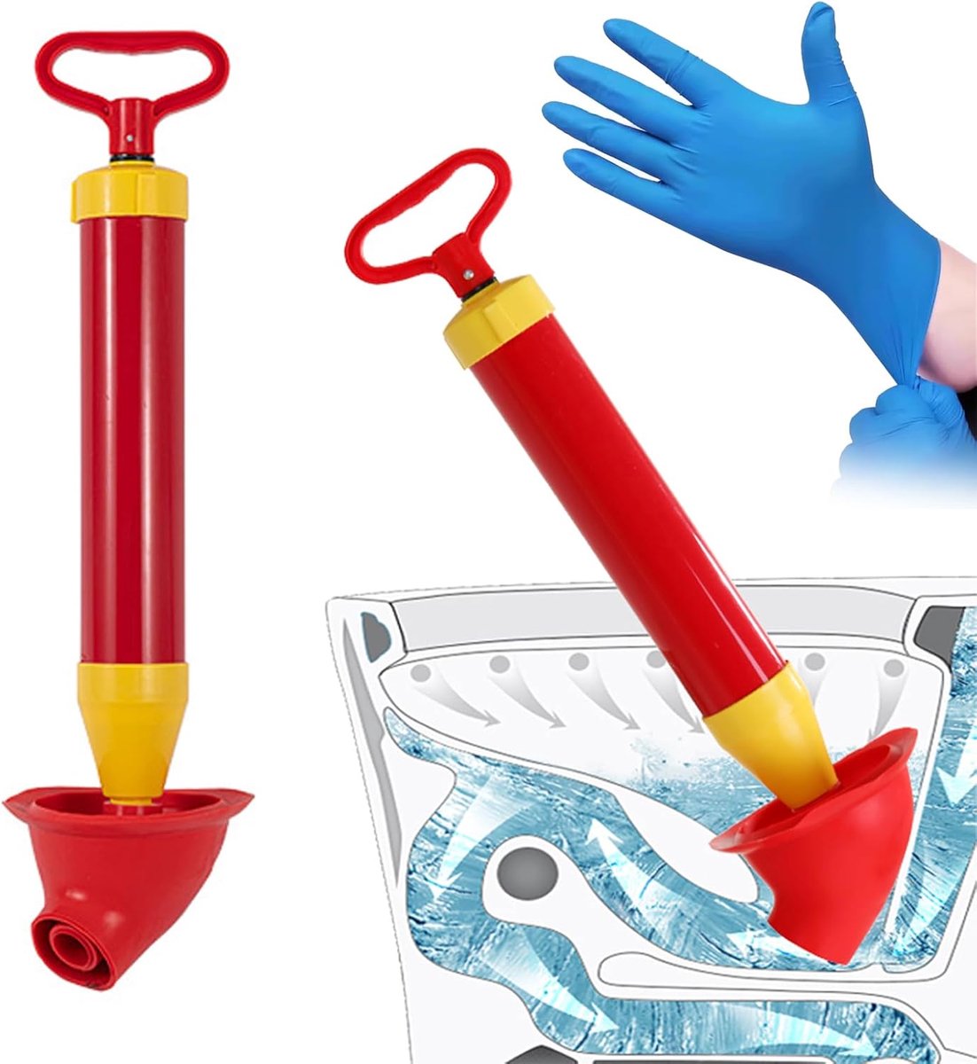 SnelShoppen - Professionele Toilet Drain Cleaner met Nitrile Handschoenen, Druk Pomp voor Sinks en Toiletten, Snelle Ontstopper met Sterke Luchtstroom