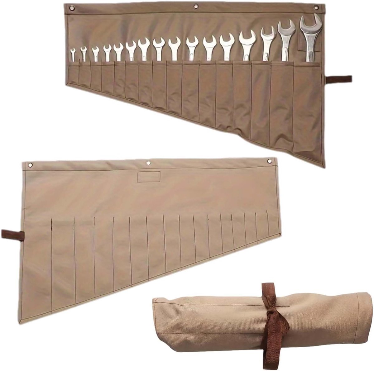 SnelShoppen - Toolhouder voor sleutels met 16 vakken, rollable gereedschapstas van canvas, organizer voor sleutels en gereedschap, multifunctionele op