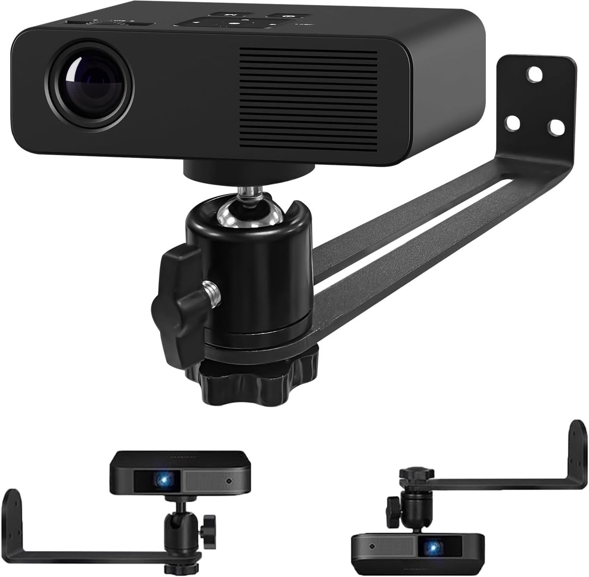 SnelShoppen - Projector Mount, Wandbeugel voor Projector, 360° Rotatie Projector Steun, Verstelbare Metalen Projector Houder met Universele 1/4 Inch D