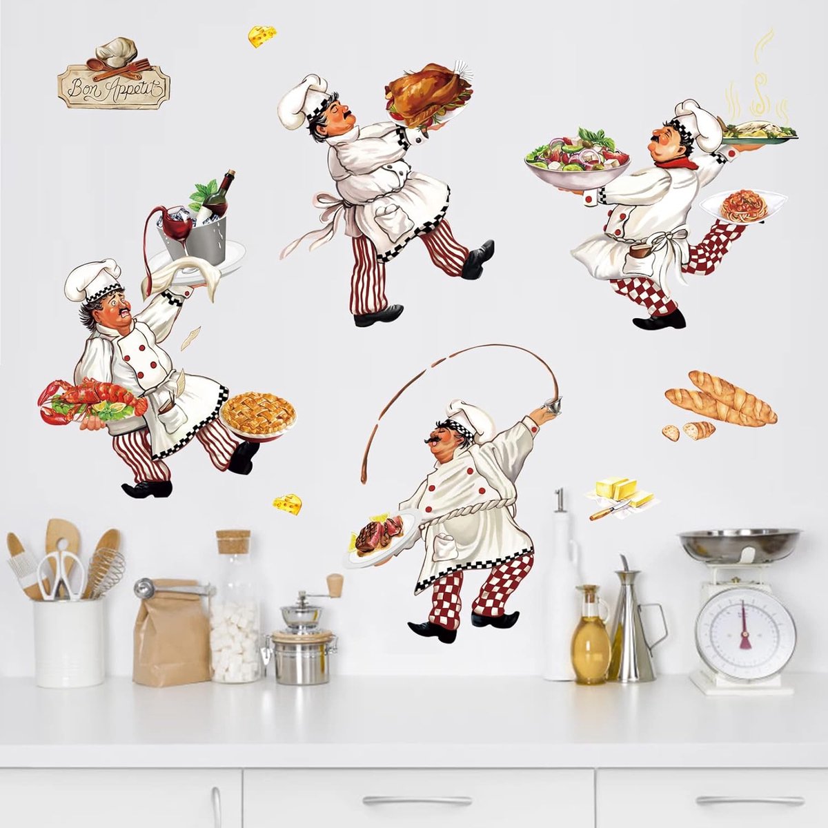 Wanddecoratie keuken wandsticker - zelfklevend PVC - chef kookkunst - eenvoudig aan te brengen - ShopVlot