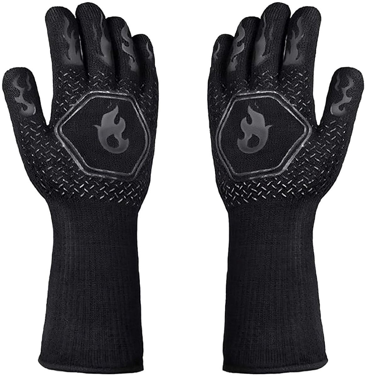 SnelShoppen - 2Pcs Grill Handschoenen - Extreem Hittebestendige Ovenwant - Lang - Vuurvast - Ideaal voor BBQ, Koken, Bakken - Zwart - Aramidevezel