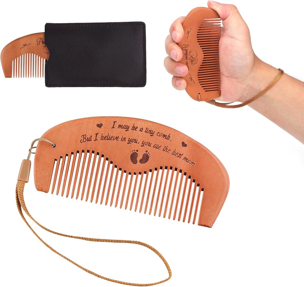 SnelShoppen - Childbirth Comb Set - Houten Bevalling Kam met Opbergzak en Polsband - Essentiële Verzorgingsproducten voor Verwachtende Moeders - Perfe