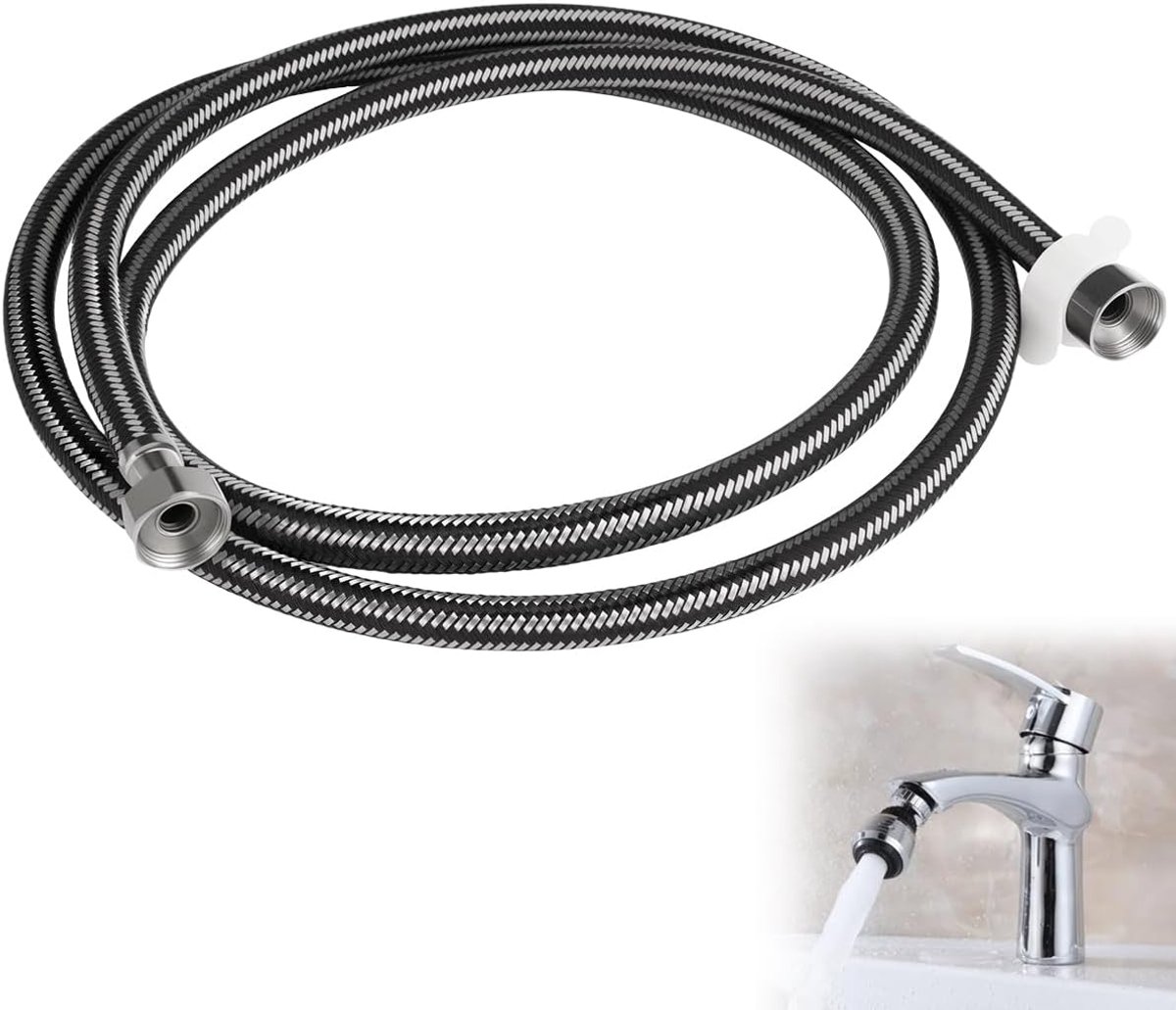 Flexibele kraanverbinding 200cm - 304 roestvrijstalen gevlochten slang - hittebestendig en corrosiebestendig - ShopVlot