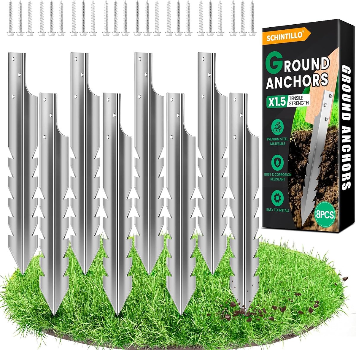 SnelShoppen - 8 Stuks Grondankers voor Schommels, Thermisch Gegalvaniseerde Staal, Roestvrij en Corrosiebestendig, 42x4x4cm, Ideaal voor Tuin en Speel