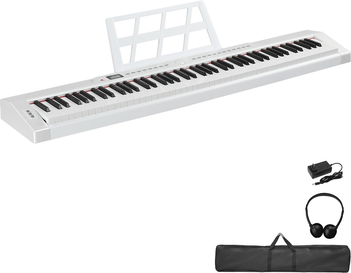 Digitale piano- 88 toetsen - met hoofdtelefoon en standaard - MIDI en Bluetooth - wit+zwart