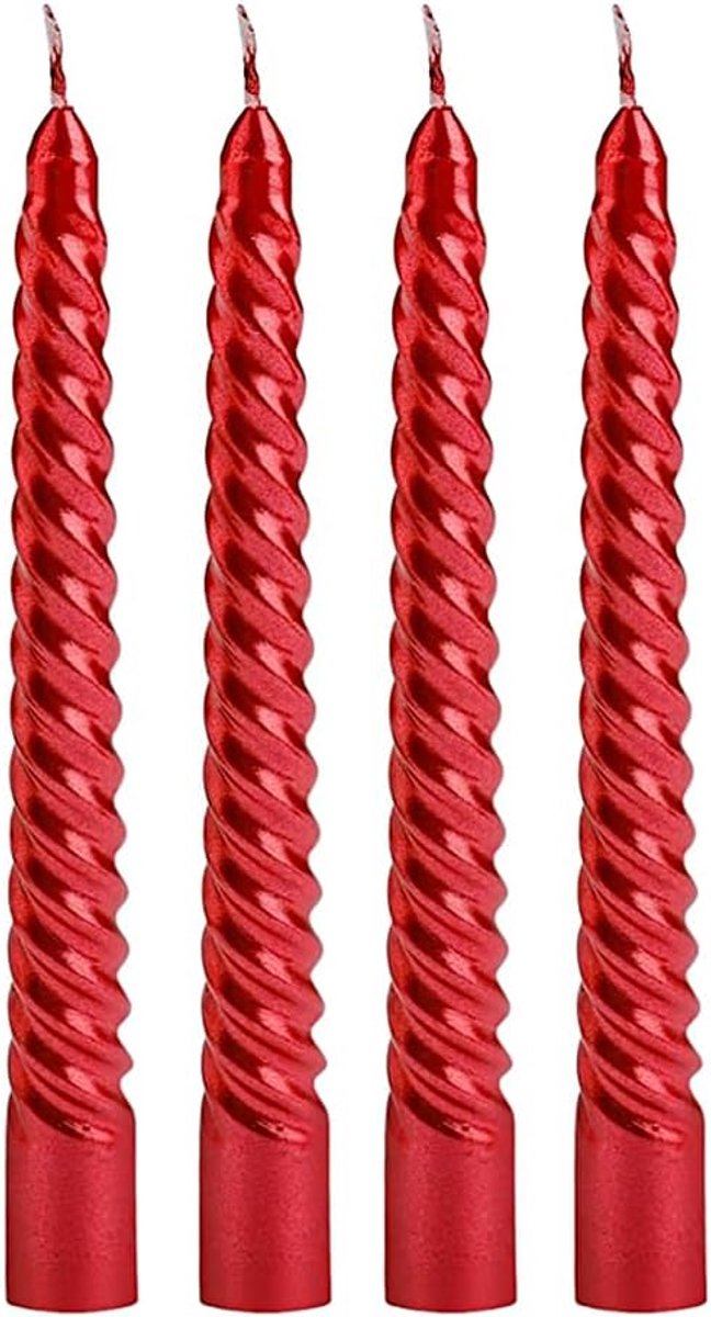 Kaarsen, gedraaid, rood, 4 stuks, lange levensduur, 20 cm