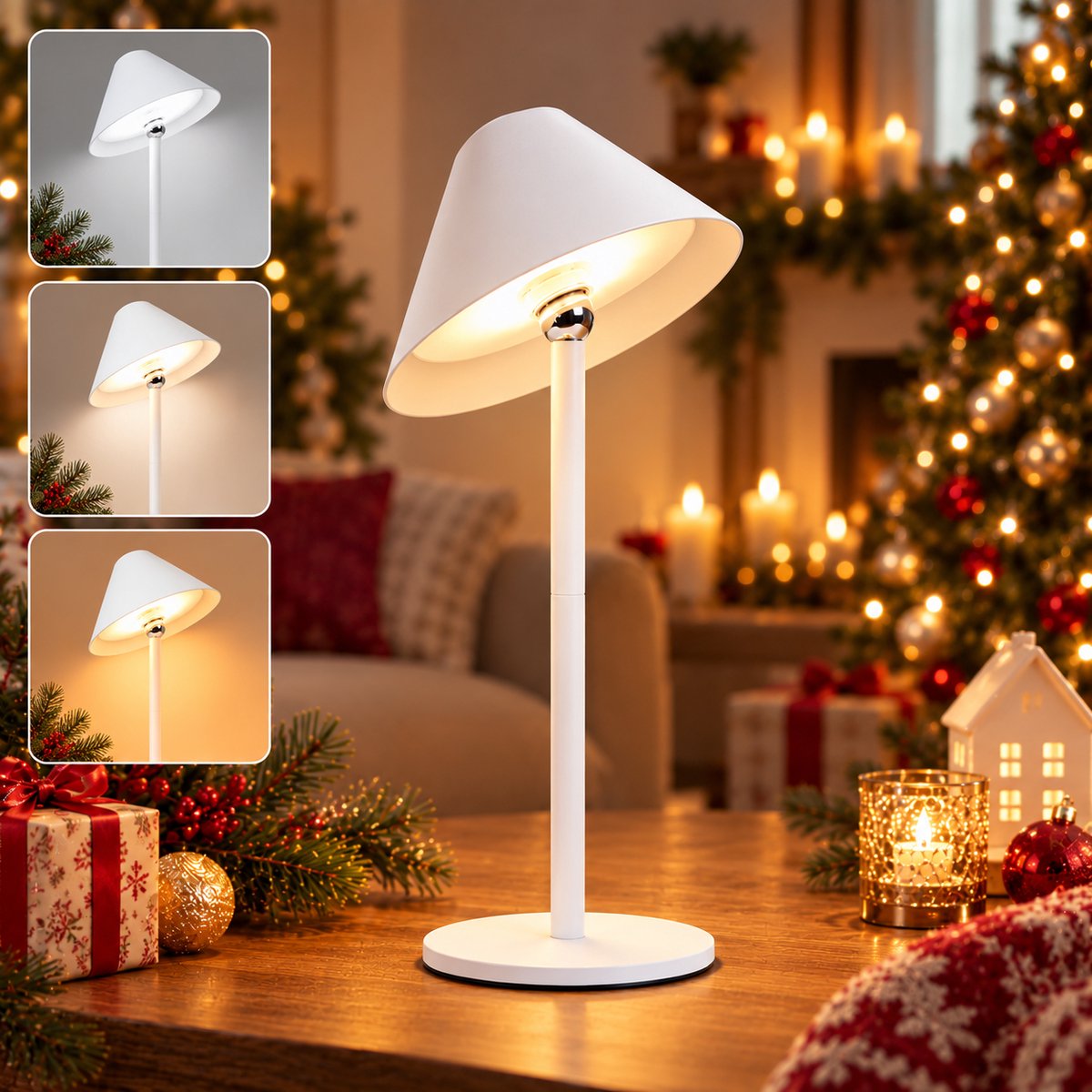 Lapamax Draadloze Tafellamp Oplaadbaar met 4000mAh Accu & USB-C - 360° Magnetisch Draaibare Lampkop - Bedlamp met Touch & 3 Kleurtemperaturen - Traploos Dimbaar & Flikkervrij - Nachtlampje voor Woonkamer, Bureau, Tuin en Restaurant - Wit - 1 Stuk