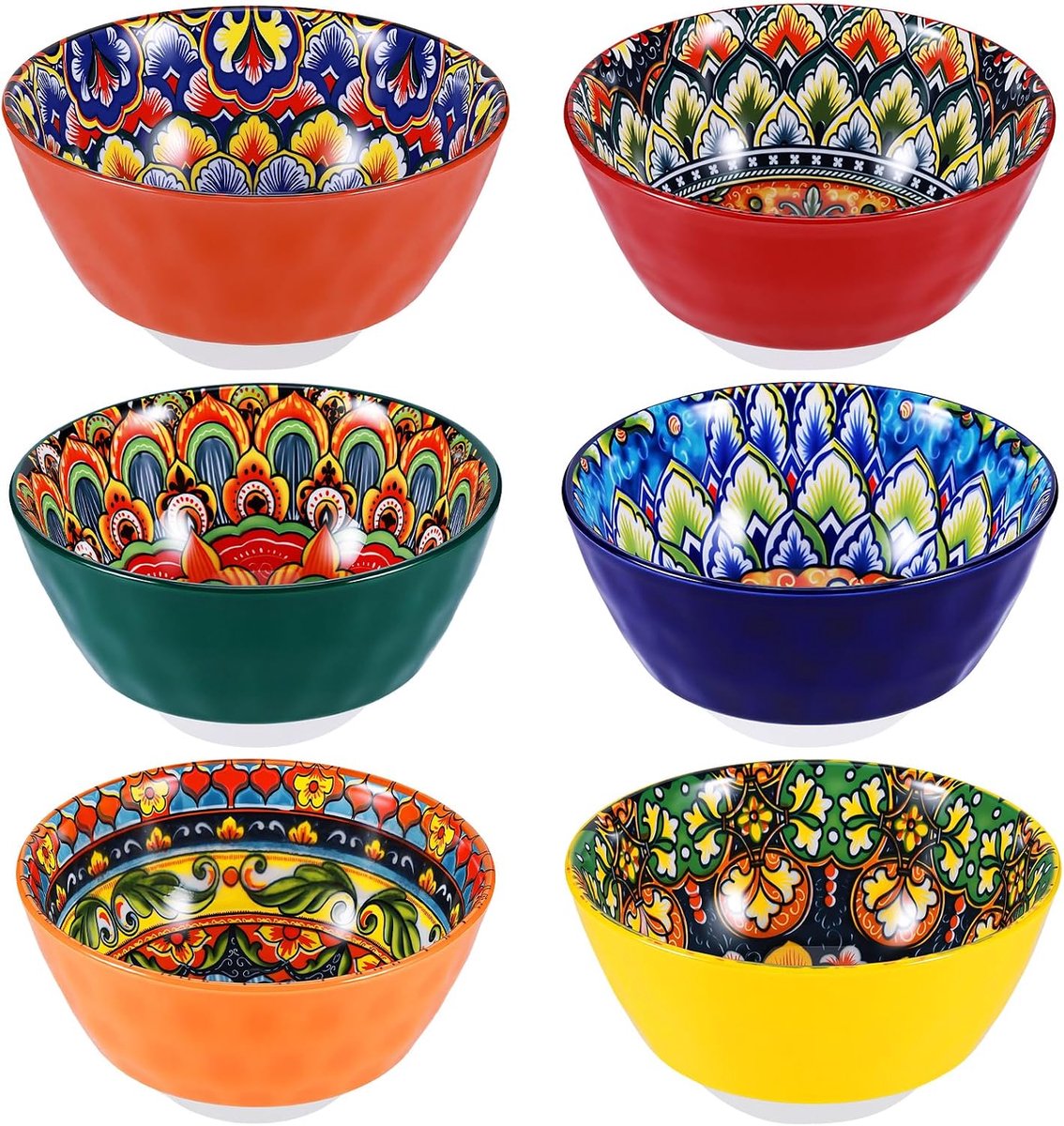 Ontbijtkommen - 350 ml - Boheemse stijl - In veelkleurige keramiek - Voor ontbijtgranen, soep, dessert en nog veel meer - Set gekleurde ontbijtkommen - Geschikt voor de magnetron