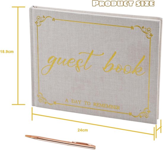 Boek van beige linnen, elegant, hardcover, vintage, voor bruiloft, verjaardag, doop, 100 pagina's, gastenboek, personaliseerbaar met stickers en pen voor foto's, herinneringen, berichten — afbeelding 2