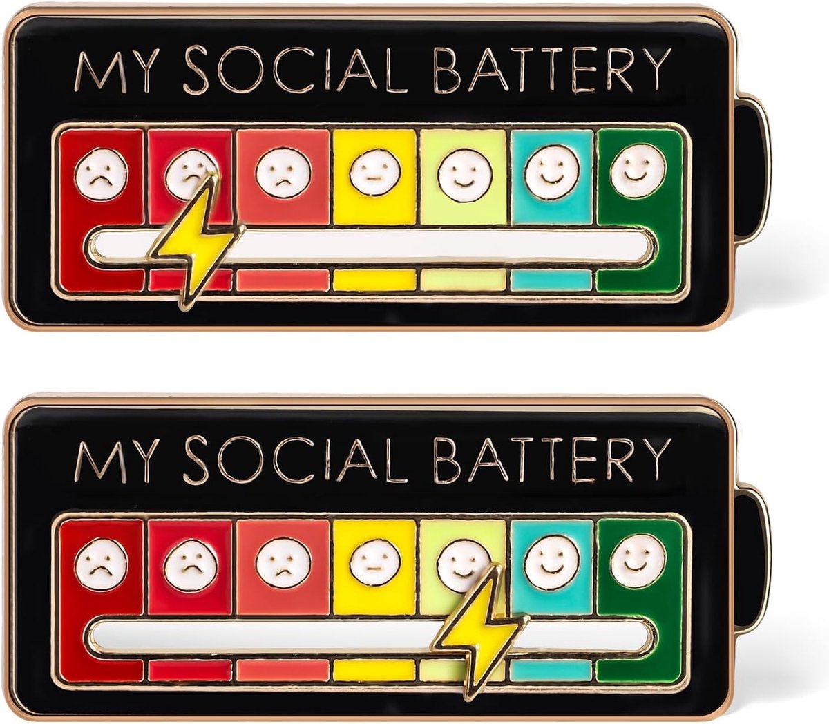 Batterij Pin Met Dubbele Gesp - Slider Revers Emaille Emotionele Pin voor 7 Dagen per Week (Zwart)