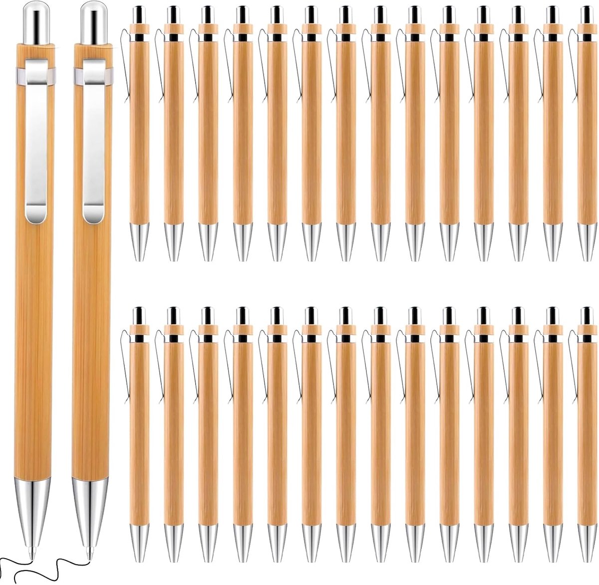 Balpen, 30 stuks, hoogwaardig, ergonomisch, houten schrijfgerei van bamboe, houten balpen voor schrijven, journaling, school, kantoorbenodigdheden, afstudeercadeau