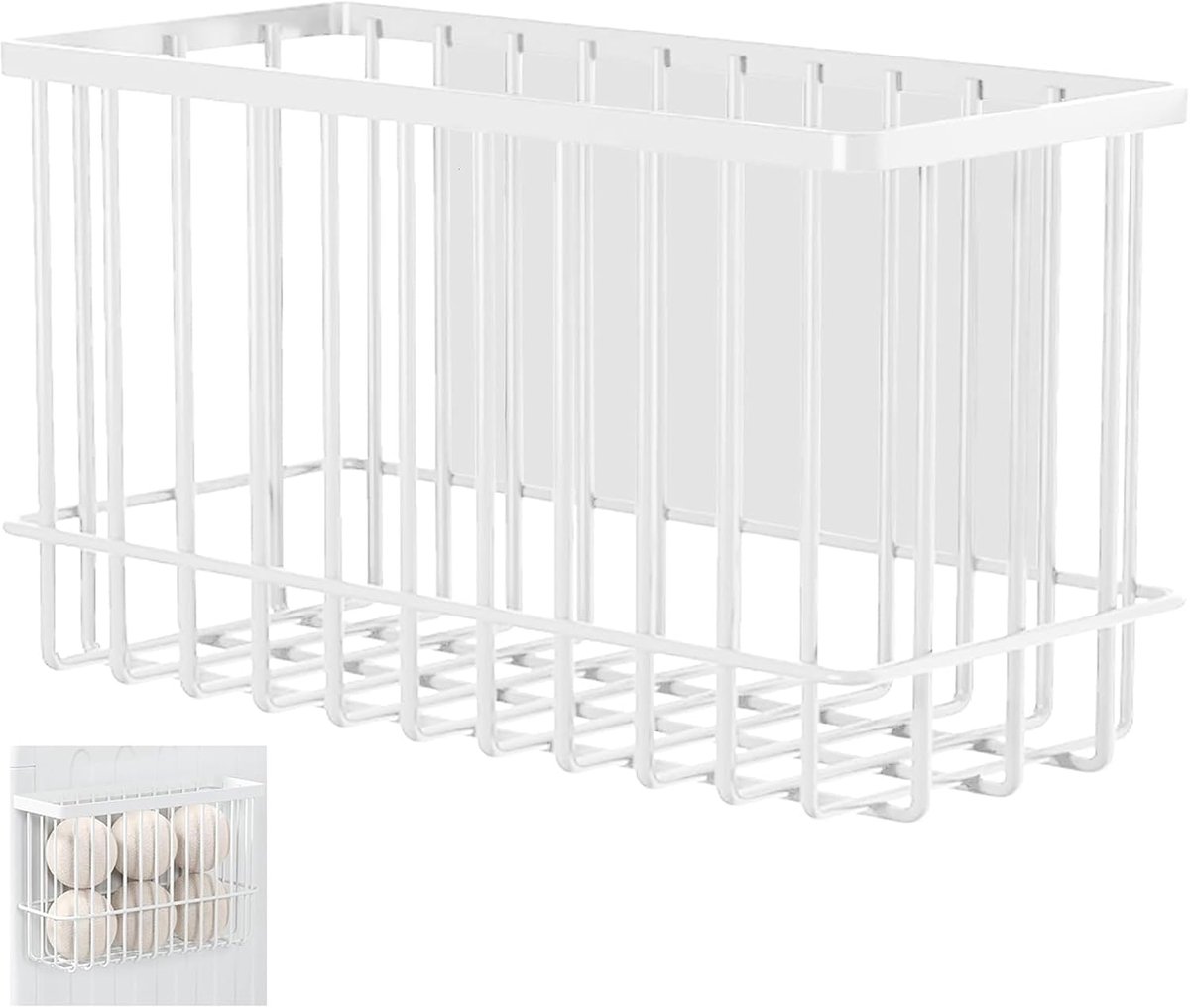 Opbergmand, droogbalhouder, magnetische opberghouder zonder perforatie, voor organisatie en opslag in de wasruimte, koelkast, 25,5 x 7,5 x 15 cm, wit