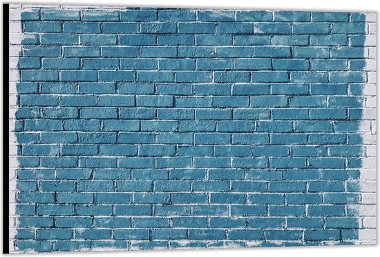 Dibond –Blauw Geschilderde Muur– 90x60cm Foto op Dibond;Aluminium (Wanddecoratie van metaal)