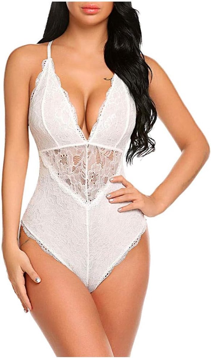 Babydolls, nachtjaponnen & negligés dames Dames Sexy Lingerie Transparant Diepe V Backless Ondergoed Kostuum Erotisch Doorkijk Nachtkleding-White_XXL