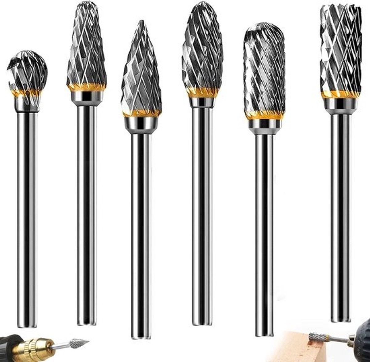 Hardmetalen Stiftfrezen Set - 6 Stuks met Dubbele Snede voor Do-It-Yourself Boren en Graveren