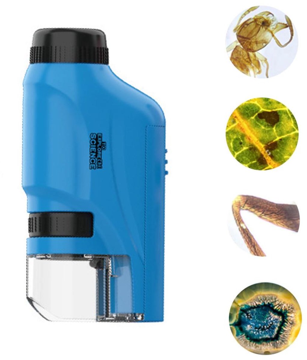 Microscoop voor Kinderen - Vergroting 60x-120x - Handmicroscoop - Avonturen Microscoop - Mini microscoop - Draagbare Zakmicroscoop - Pocket microscoop - Educatief Speelgoed - Miniscope - Loeplens - voor Tuin, Bos en Experimenten - Blauw