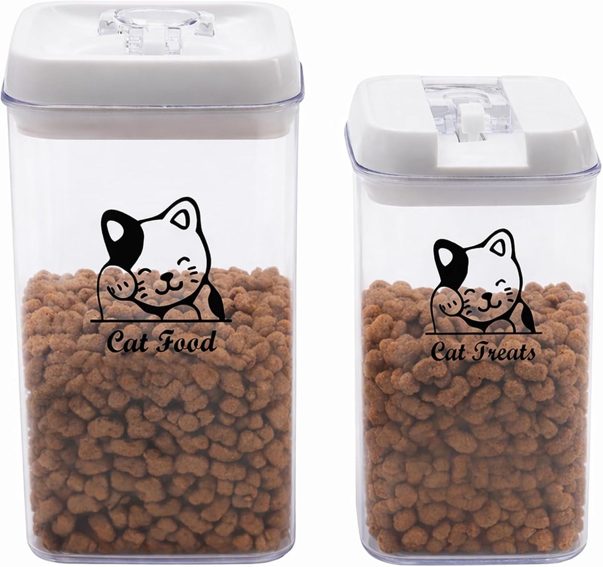 Hondenvoer en kattenvoer, opbergdoos, set van 2, luchtdichte voedercontainer, kunststof, BPA-vrij, lekkernijendoos voor hond en kat, transparante voorraaddoos voor snacks, droogvoer, huisdier