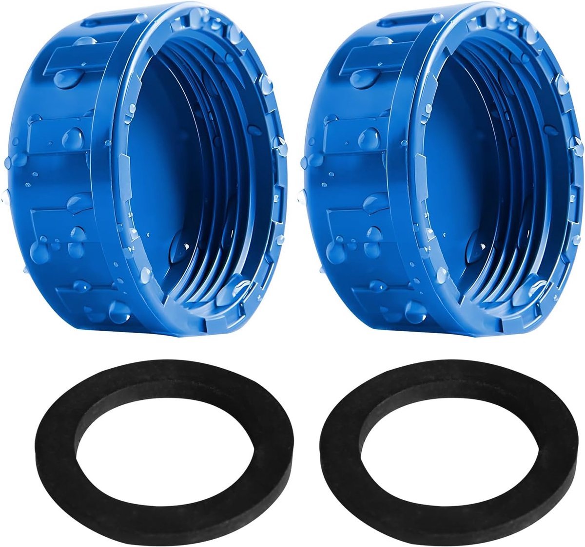 2 stuks PVC schroefdop 40 mm (1 1/4 inch) met rubberen afdichting, blinde stop, blauw