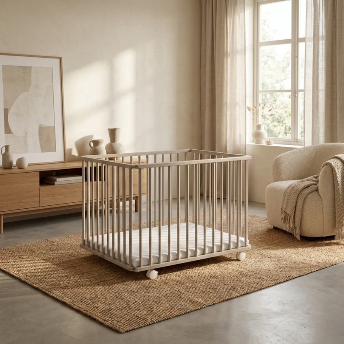Bebies First LIAM Babybox Inklapbaar / Baby box – Kinderbox / Playpen Met Wieltjes - 99 x 75 x 74 cm - Clay – foto 7