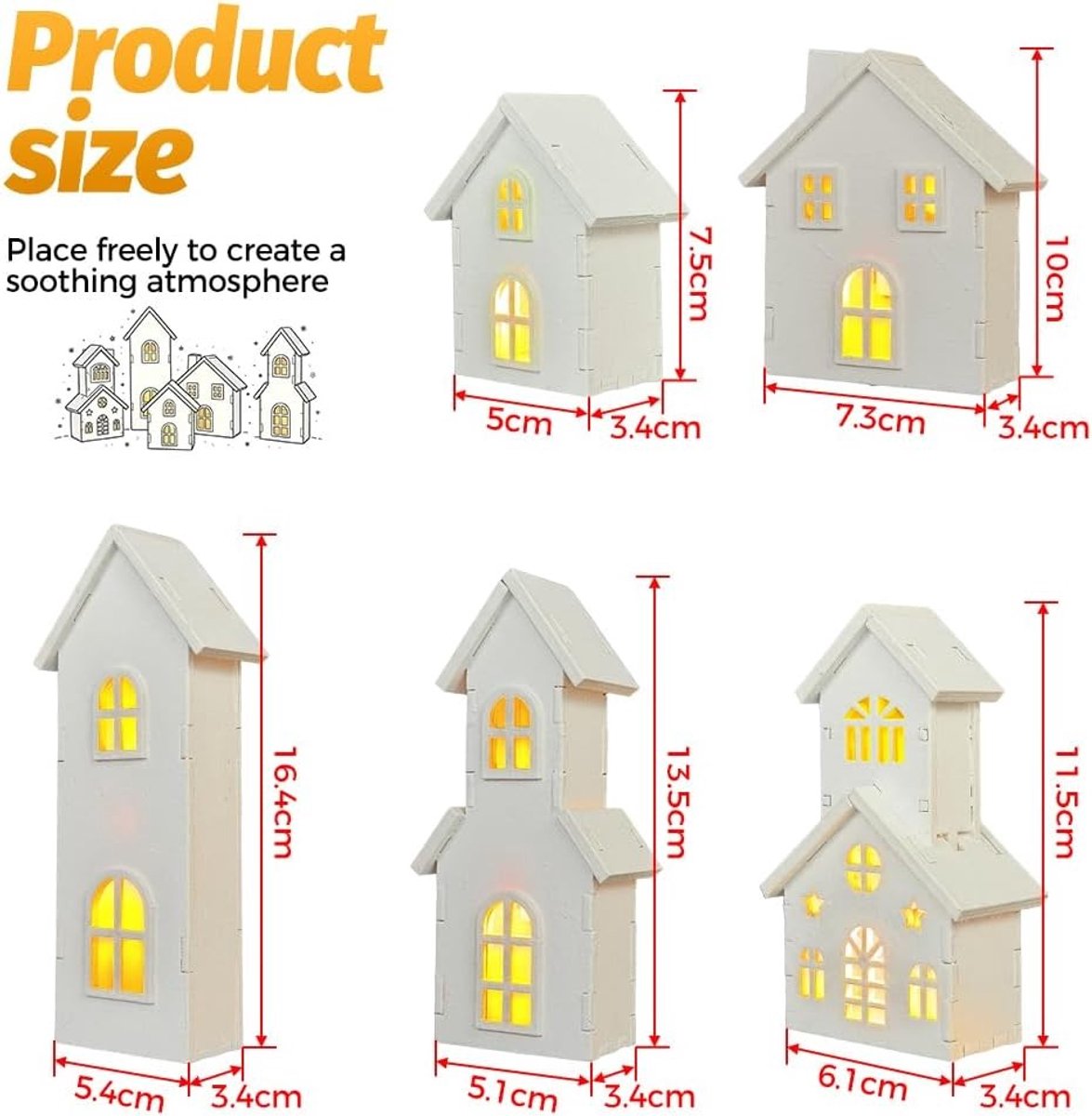 Verlichte Kerstdorp Set - Wit - 5 Stuks - Houten Kersthuizen met LED Licht - Voor Binnen – foto 5