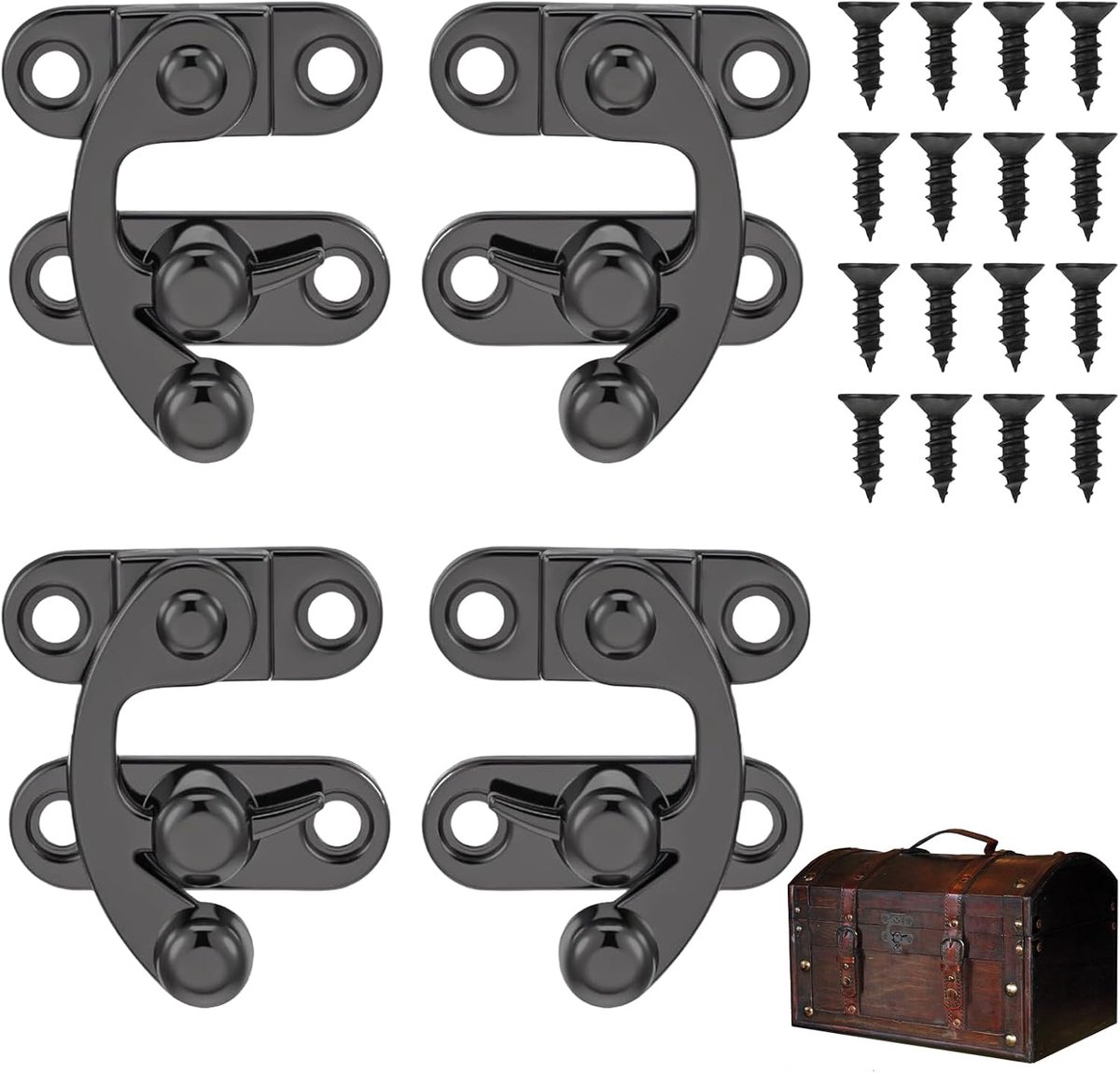 Antieke vintage snelsluitingen 4 stuks - Zinklegering en ijzer - Gunmetal zwart - Geschikt voor DIY houten sieradenbox - ShopVlot