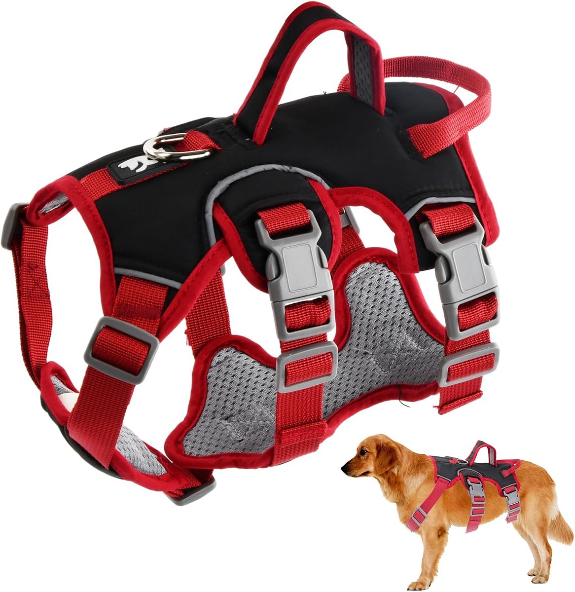 SnelShoppen - Multifunctionele Hondenharnas, Schokbestendig Anti-Trek Hondenharnas, Veiligheidsharnas voor Kleine en Middelgrote Honden (Zwart, L)